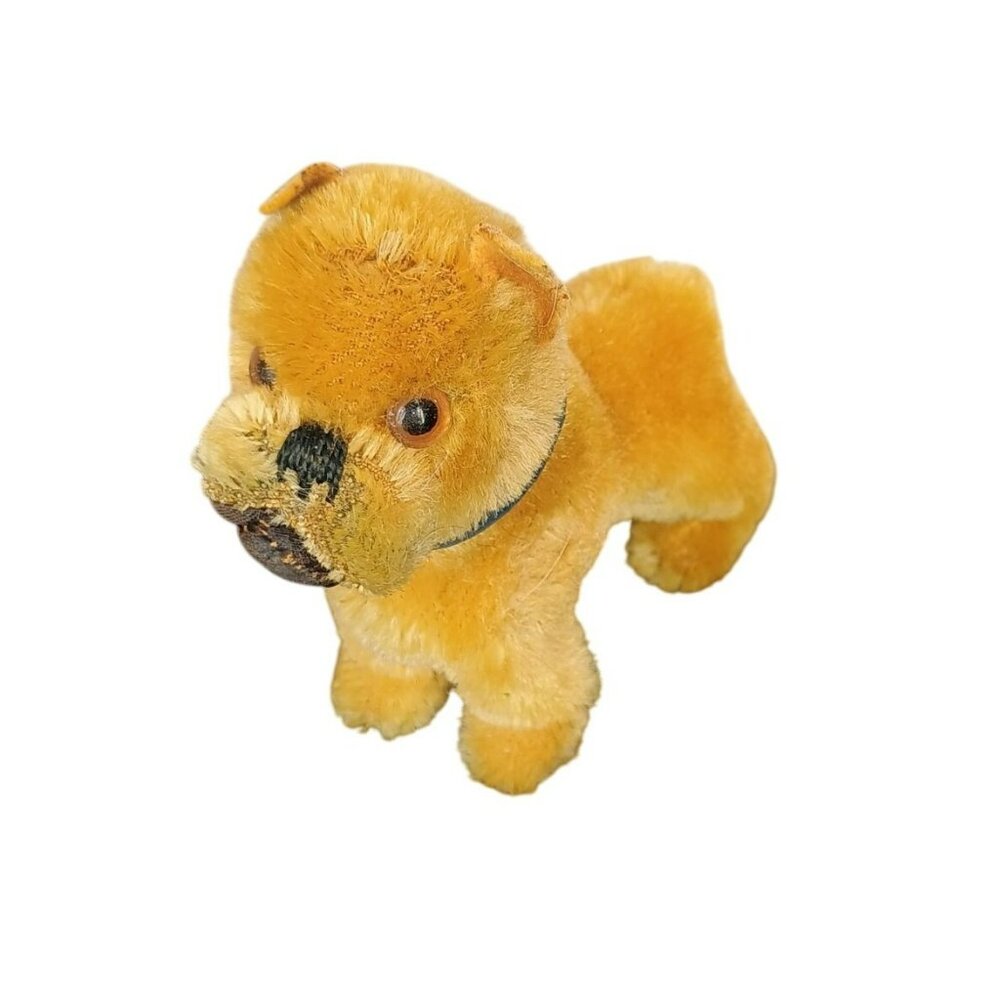 Vintage Steiff Miniature Plush Boxer Bulldog Dog 4 Inch Collectible With Blue Co
